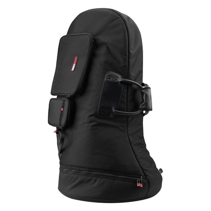 GBPB-TUBA-L large tuba pro bag upright angled view showing front accessory pockets, side leather handle and bottom zipper, Gator