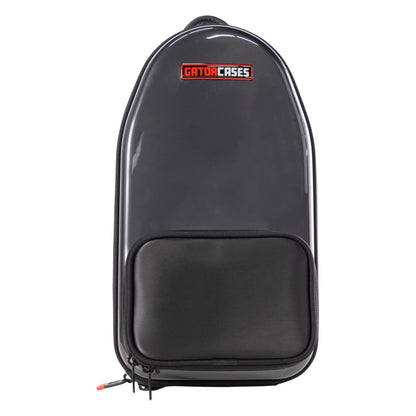 GBPC-CLARINET Pro clarinet case front view with glossy black molded shell, red GatorCases logo badge and zippered accessory pocket, Gator
