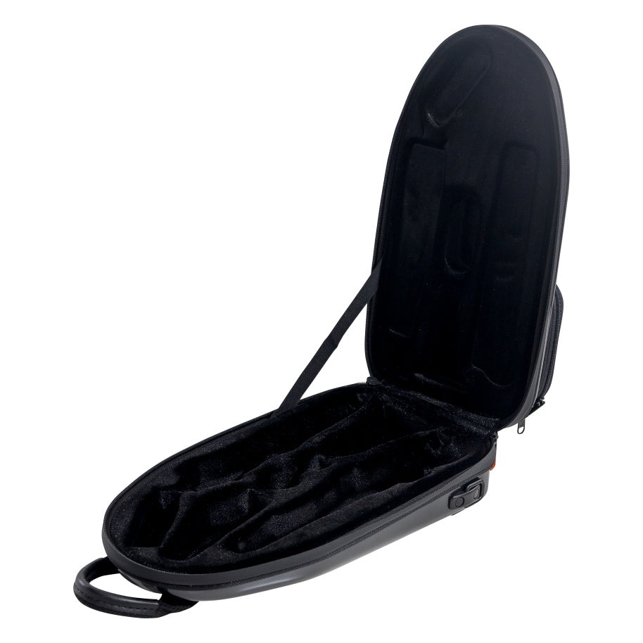 GBPC-CLARINET pro clarinet case open showing black velvet-lined interior with shaped compartments for clarinet sections, Gator