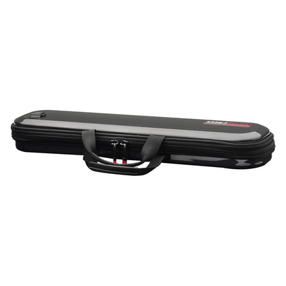 GBPC-FLUTE pro flute case side view lying flat showing zipper seam, woven carry handle and red-accented zipper pulls, Gator