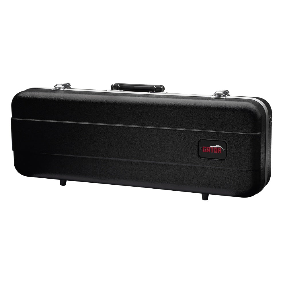 GC-VIOLIN14-23 hardshell 1/4 violin case closed, front view with top carry handle, chrome latches and red Gator logo badge, Gator