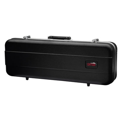 GC-VIOLIN14-23 hardshell 1/4 violin case closed, front view with top carry handle, chrome latches and red Gator logo badge, Gator
