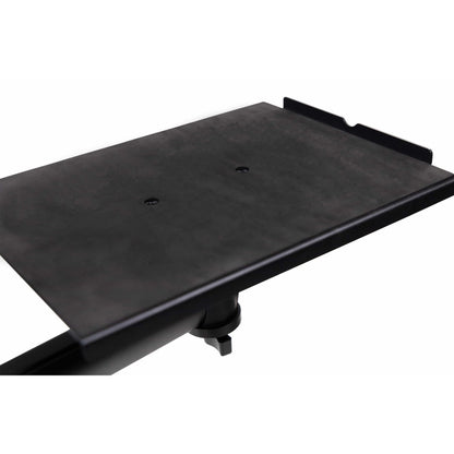 GFW-ID-CTSPKTRAY speaker platform top-down angled view showing black steel tray with two mounting screw holes and raised rear lip, Gator