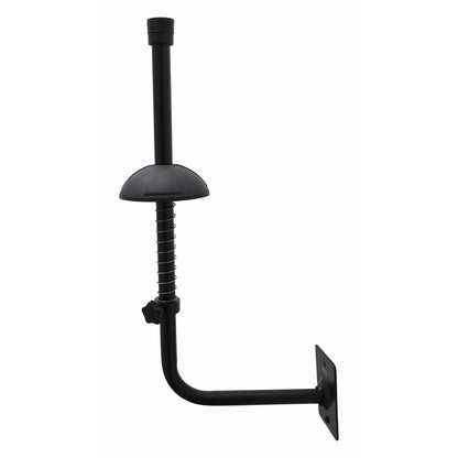GFW-TBONEHNGR-BLK trombone wall hanger side profile showing L-shaped arm, square wall mounting plate and spring-loaded dome with threaded top post, Gator