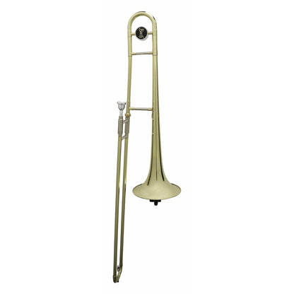 Brass Bach trombone with mouthpiece shown on white background for use with the GFW-TBONEHNGR-BLK wall hanger, Gator