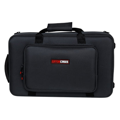 GL-CORNET-23 cornet case front view with zippered accessory pocket, red-tipped zipper pulls and padded top carry handle, Gator