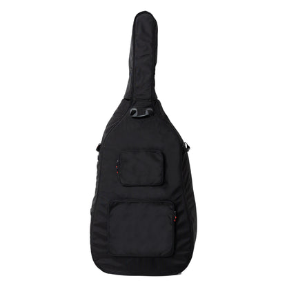 GOPB-BASS12 1/2 double bass bag rear view showing two zippered storage pockets with red zipper pulls and top carry handle, Gator