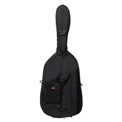 GOPB-BASS34 pro bag front view with padded neck section, carry handles, side accessory pocket and Gator Cases logo patch for 3/4 double bass, Gator