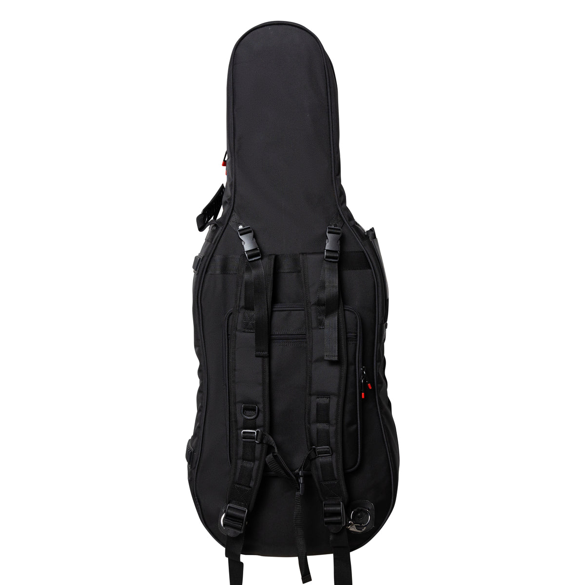 GOPB-CELLO12 1/2 cello pro bag rear view showing padded backpack shoulder straps, buckles and adjustment webbing, Gator