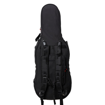 GOPB-CELLO12 1/2 cello pro bag rear view showing padded backpack shoulder straps, buckles and adjustment webbing, Gator
