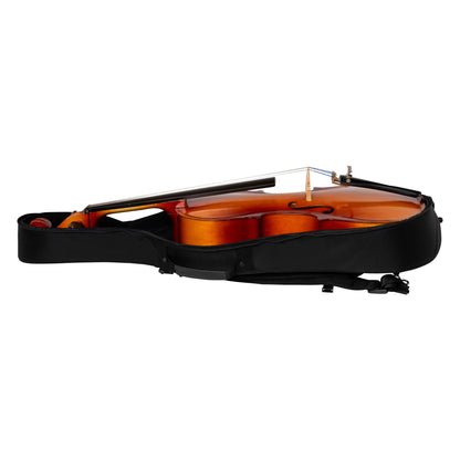 GOPB-CELLO12 1/2 cello pro bag lying on its back with lid open showing a cello secured in the padded interior, Gator