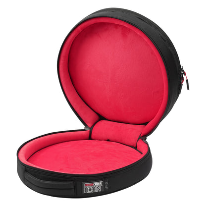 GP-ICON-1303SD 13x3 snare drum bag open view showing plush red padded interior lining and ICON label, Gator