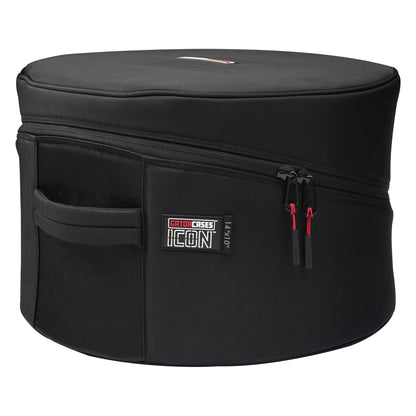 GP-ICON-1410 14x10 tom bag side view showing ICON 14x10 label, side grab handle and dual red-accented zipper pulls, Gator