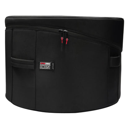 GP-ICON-2214BD 22x14 bass drum bag side view showing dual red-pull zippers, side carry handles and ICON 22x14 label, Gator