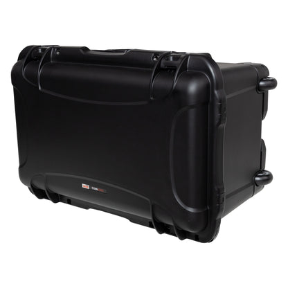 GU-2112-11-WPNF waterproof case rear three-quarter view showing molded rear shell, Titan Series badge and inline skate wheels, Gator