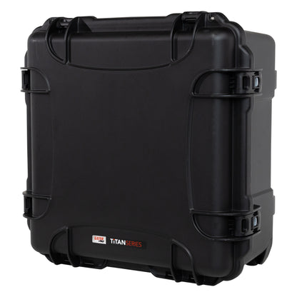 GU-2121-11-WPDF waterproof case angled front view with Titan Series label and perimeter latches closed, Gator