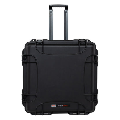 GU-2121-11-WPDF waterproof case front view with telescoping pull handle extended and Titan Series badge, Gator