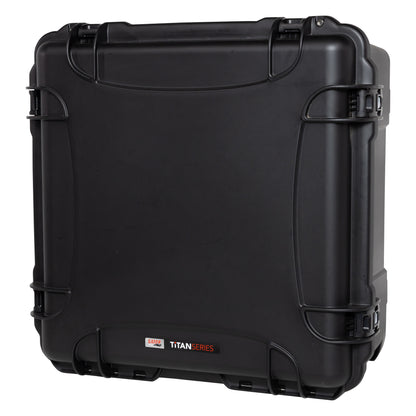 GU-2424-14-WPDF waterproof case closed, angled front view showing Titan Series label, latches and molded side handle recesses, Gator