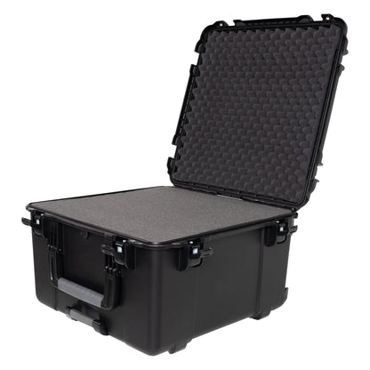 GU-2424-14-WPDF waterproof case open showing diced foam interior and egg-crate foam lid lining with perimeter latches, Gator