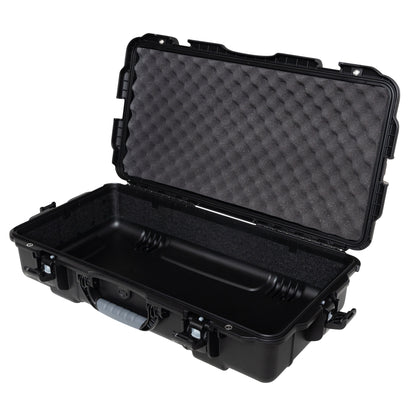 GU-2613-06-WPNF waterproof case open showing egg-crate foam in the lid and empty black interior with gray carry handle, Gator