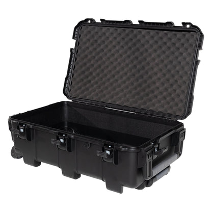 GU-2816-09-WPNF waterproof case open showing egg-crate foam in the lid, empty lower compartment and three front latches, Gator