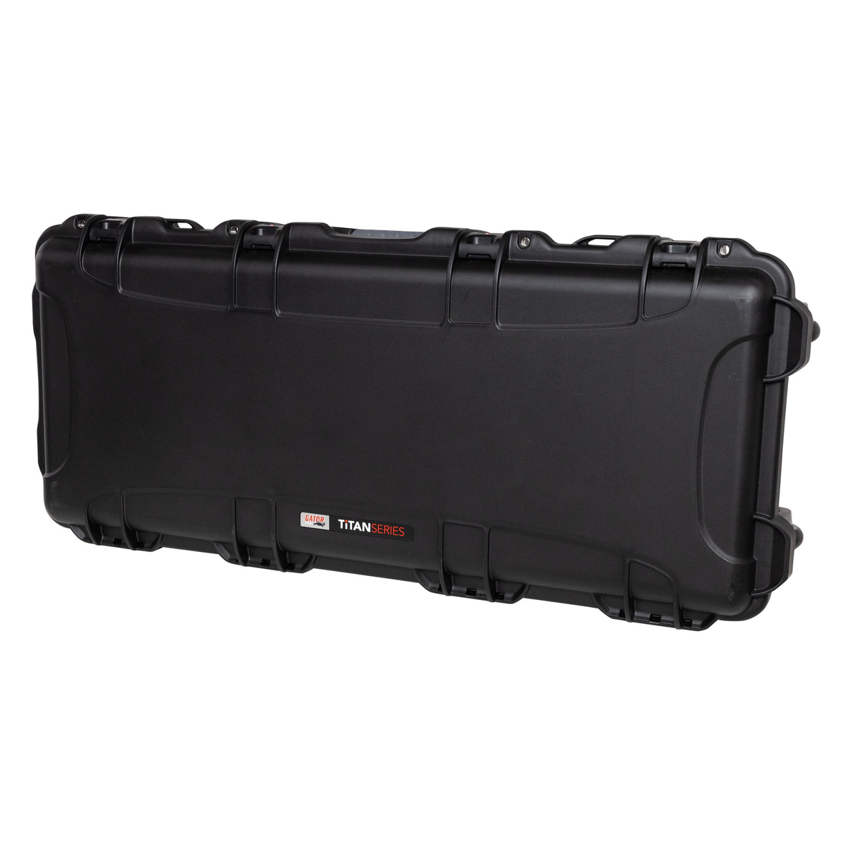 GU-3614-06-WPNF waterproof case closed, angled front view showing Titan Series badge and perimeter latches, Gator