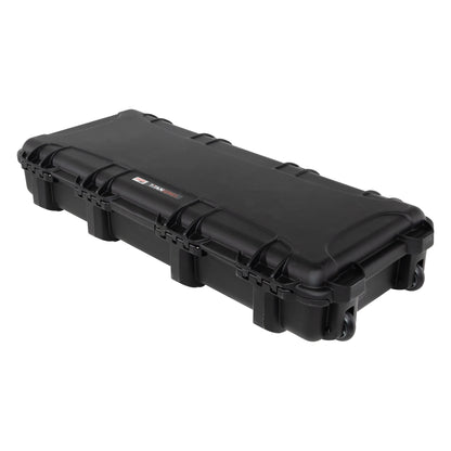 GU-3614-06-WPNF waterproof case closed, angled view showing latches along the side and recessed wheels at the end, Gator