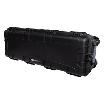 GU-4113-12-WPNF waterproof case rear three-quarter view showing Titan Series badge, molded ribs and integrated wheel at the end, Gator