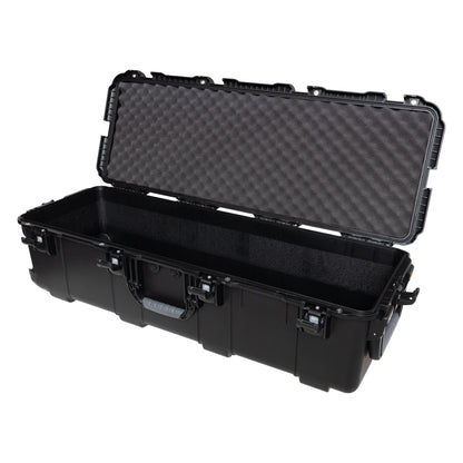 GU-4113-12-WPNF waterproof case open showing egg-crate foam in the lid and empty lower compartment with black foam lining, Gator