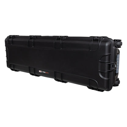 GU-5516-08-WPNF waterproof case closed, angled front view showing Titan Series badge, molded latches and rear wheels, Gator