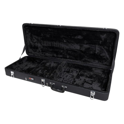 GWE-TODFRHN Ibanez TOD and FRH guitar case open showing black plush interior with shaped neck and body cradle and chrome latches, Gator
