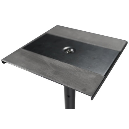 RI-SPK-SM20-TRI monitor stand top plate from above showing non-slip foam pads either side of the center bolt, Gator