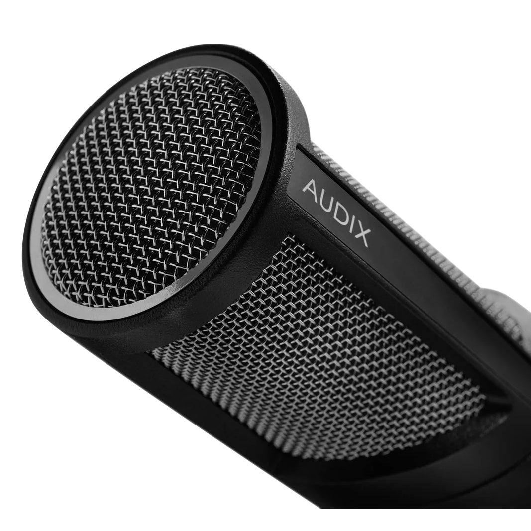 PDX520 close-up of the front steel mesh grille and side mesh window with AUDIX logo plate, Audix