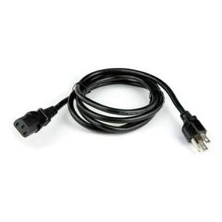 21499 NEMA 5-15P to IEC C13 power cord, full coiled cable view showing black IEC C13 female connector and three-prong NEMA 5-15P plug on white background, Lectrosonics