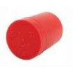 21542 battery hole plug for SM series angled view showing red cylindrical plug with textured top face on white background, Lectrosonics