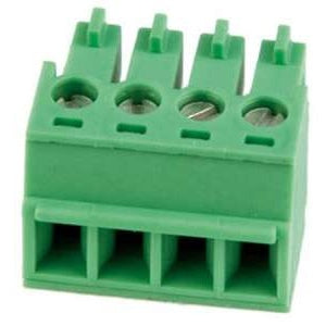 21548 4-pin depluggable input connector adapter, angled top and front view showing four screw terminals and wire entry openings on green housing, Lectrosonics
