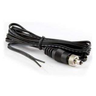 21586 locking DC power cable coiled, showing threaded locking barrel connector on one end and bare pigtail leads on the other, Lectrosonics