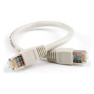 21716 12-inch CAT-5 RJ45 patch cable coiled in a loop, showing both gray strain-relief boots and clear connectors with visible color-coded wires, Lectrosonics