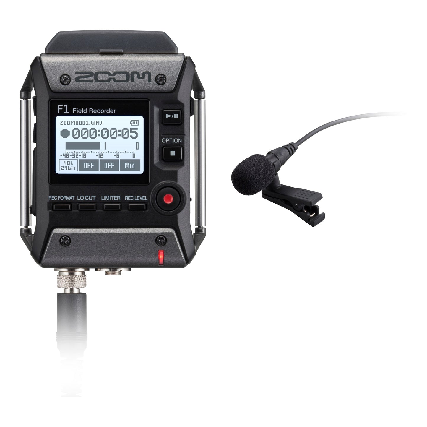 Zoom F1-LP Field Recorder with Lavalier Mic connected