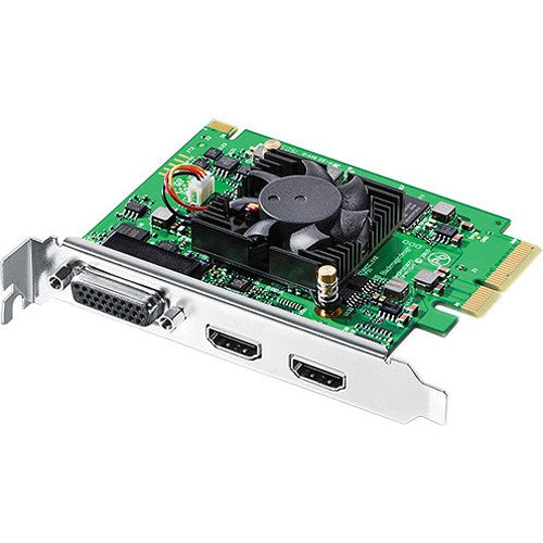 Blackmagic Design Intensity Pro 4K PCIe capture card angled view with HDMI ports and cooling fan