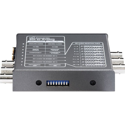 Blackmagic Design Mini Converter SDI to Analog edge view showing recessed DIP switch bank for configuration