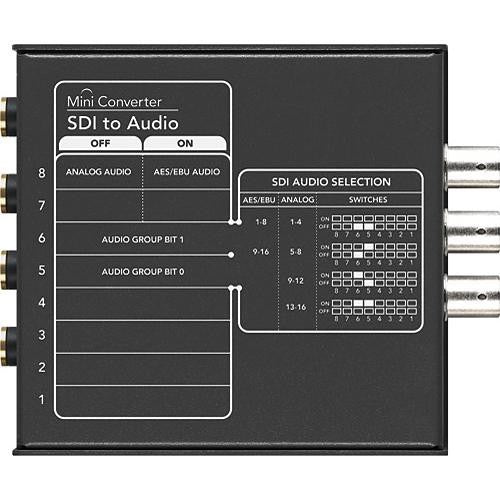 Blackmagic Design Mini Converter SDI to Audio underside SDI audio selection switch settings chart