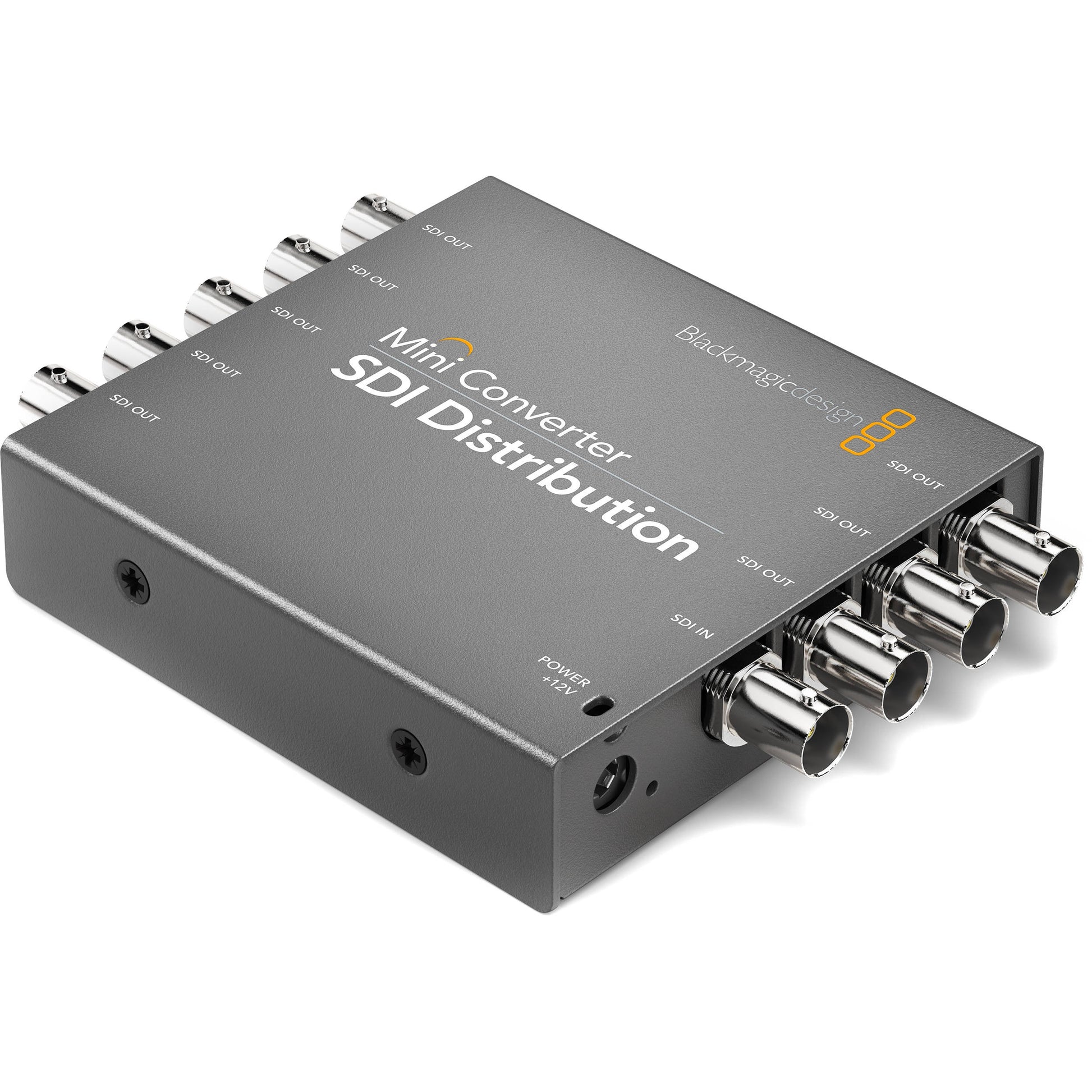 Blackmagic Design Mini Converter SDI Distribution angled view showing BNC connectors on both sides