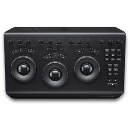 Blackmagic Design DaVinci Resolve Micro Panel top-down view showing labeled buttons and grading trackballs