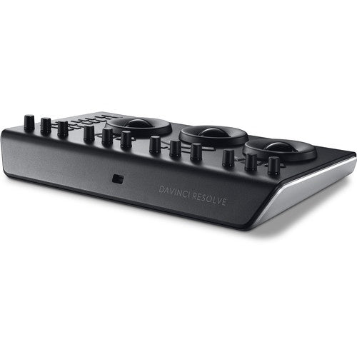 Blackmagic Design DaVinci Resolve Micro Panel side angle showing low-profile chassis and DaVinci Resolve badge