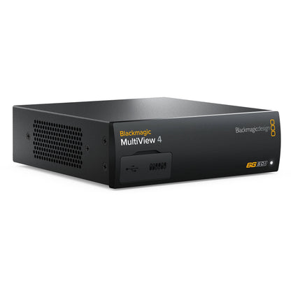 Blackmagic Design MultiView 4 angled view showing vented side panel and front USB port
