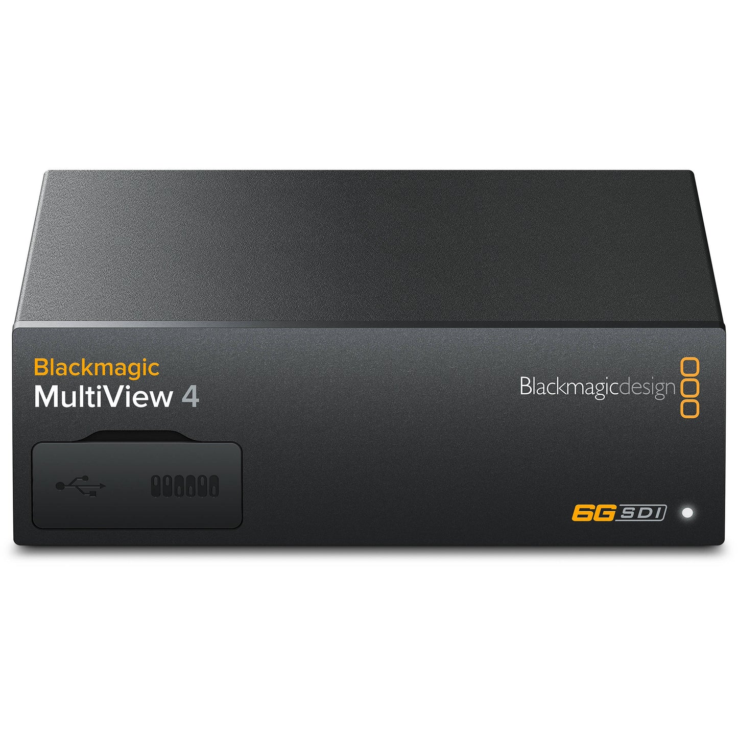 Blackmagic Design MultiView 4 multiviewer front panel with USB port cover and 6G SDI badge