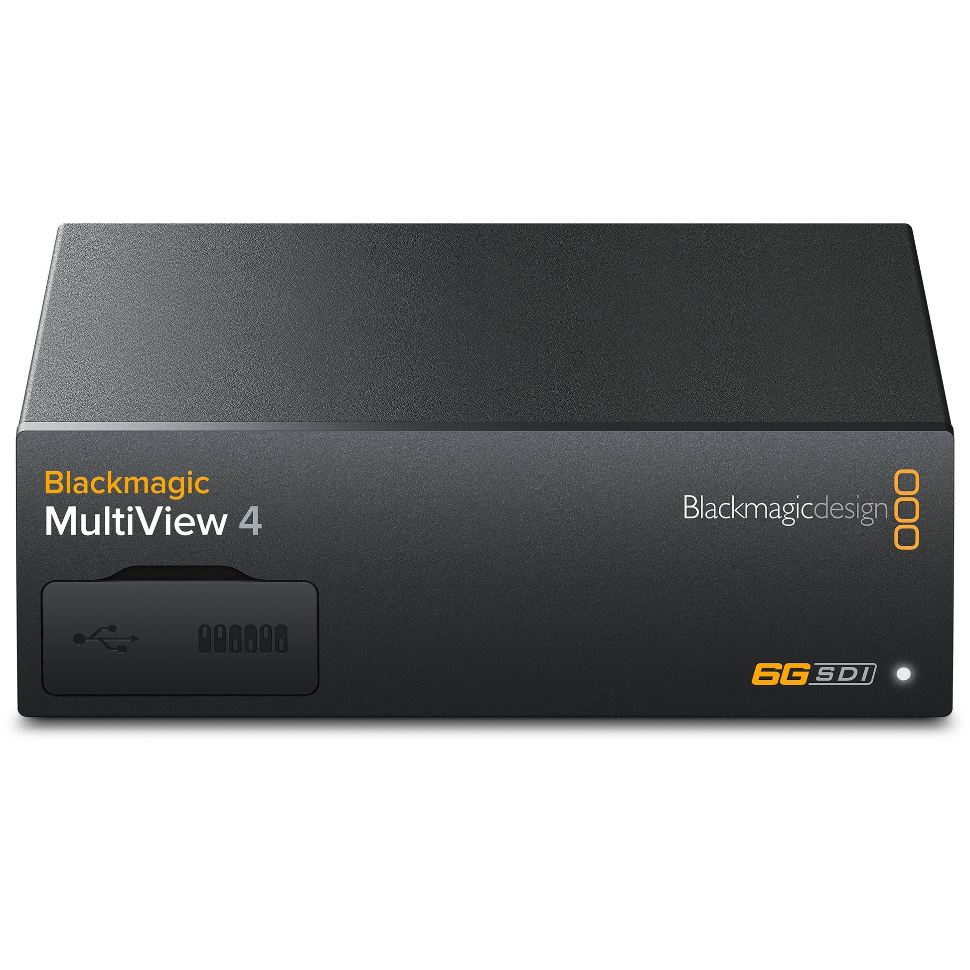 Blackmagic Design MultiView 4 multiviewer front panel with USB port cover and 6G SDI badge