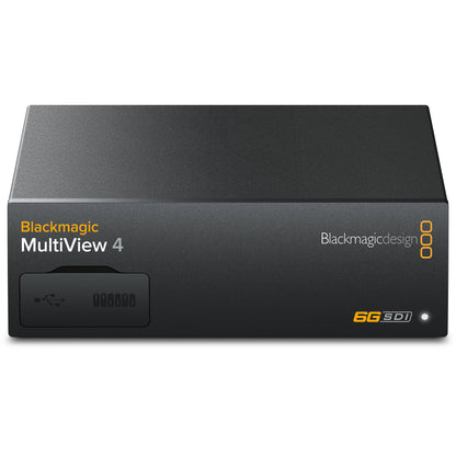 Blackmagic Design MultiView 4 multiviewer front panel with USB port cover and 6G SDI badge