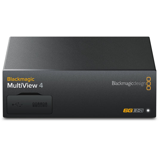 Blackmagic Design MultiView 4 multiviewer front panel with USB port cover and 6G SDI badge